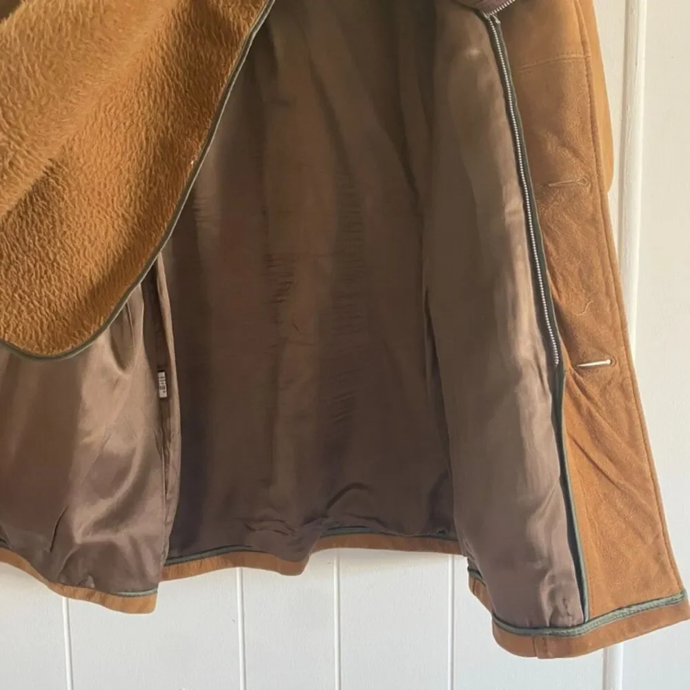 VTG 70s Van Heusen Tan Suede Jacket Coat Removable Fur Size 44